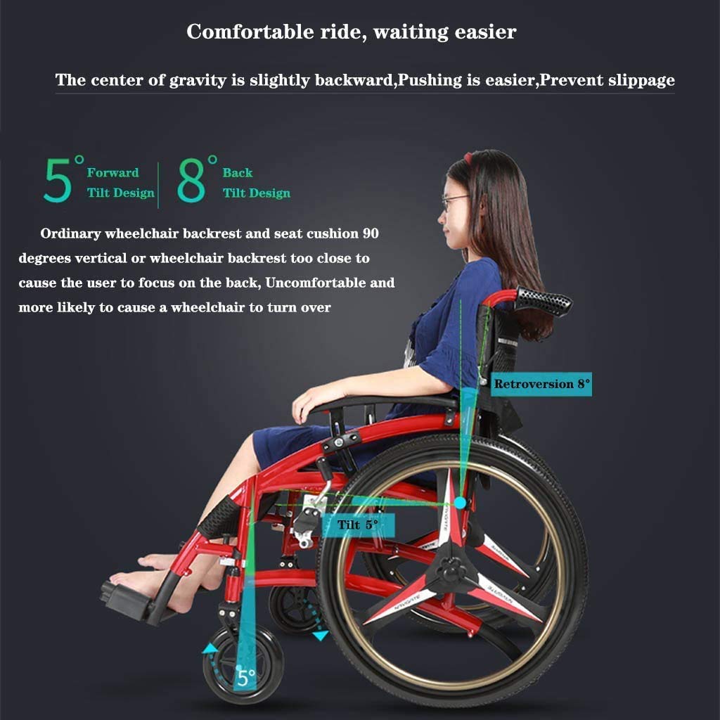 Silla de ruedas autopropulsada para acompañante de silla de ruedas de deporte de ocio, aluminio ultraligero plegable cómodo malla transpirable coche de viaje manual