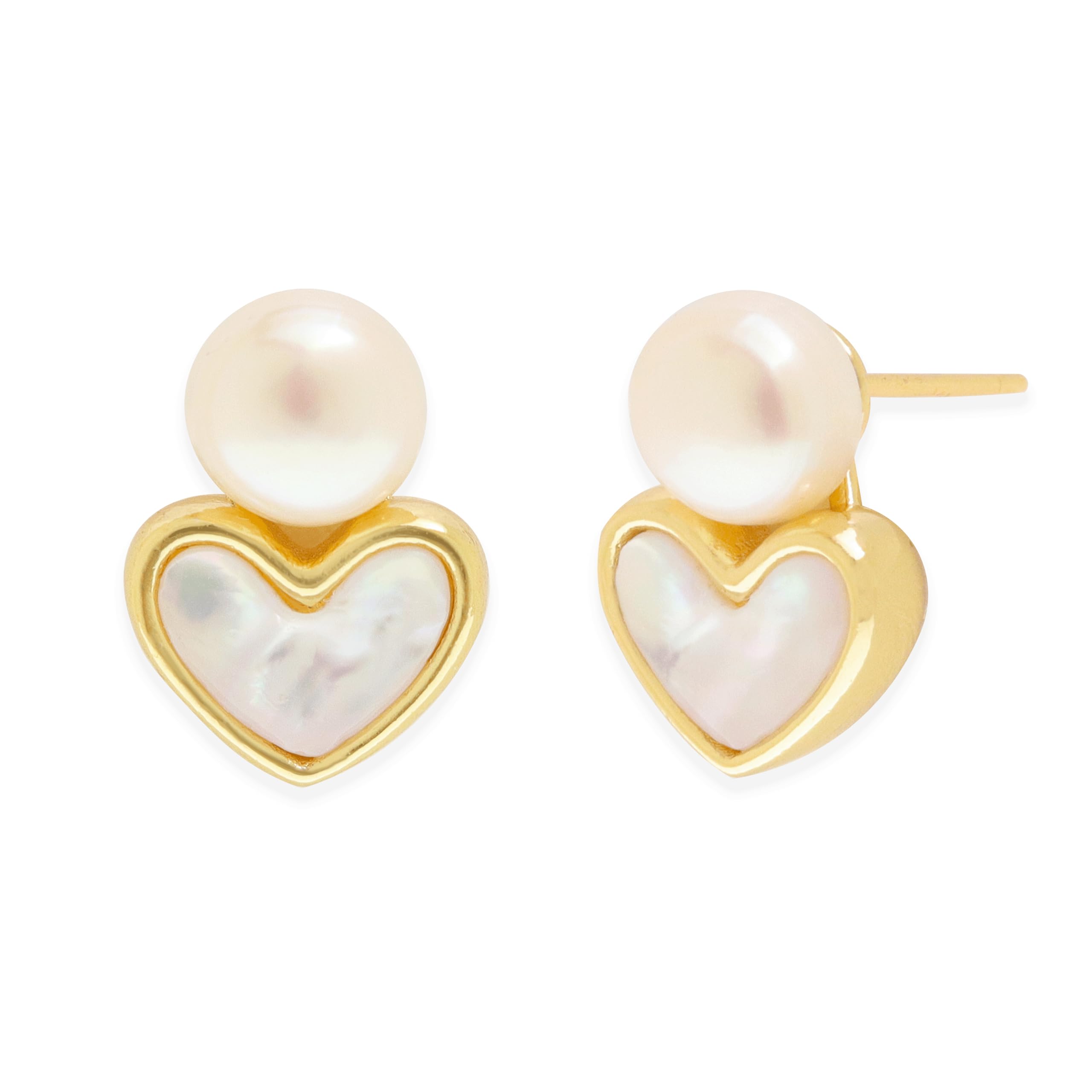 14K Gold Plated Puff Pearl Heart Earrings for Women, Cute Heart Shaped Jewelry with Pearl Accents, Valentine Gift for Her