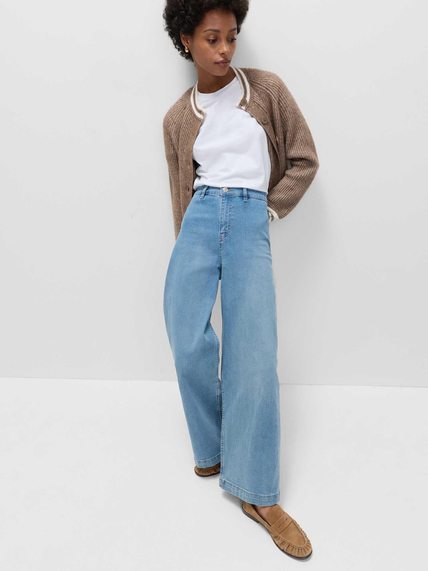 Marks & Spencer Jean Taille Haute Jambes Larges Longueur Cheville Femme, avec Stretch