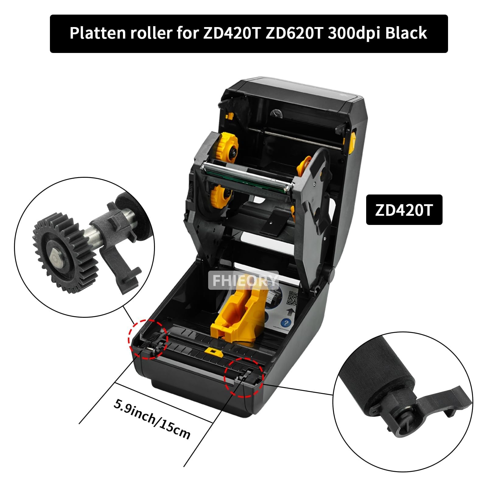 P1080383-222 Kit de rouleau de transfert pour imprimante thermique Zebra ZD420T ZD620T ZD621T Série T uniquement 203 dpi 300 dpi