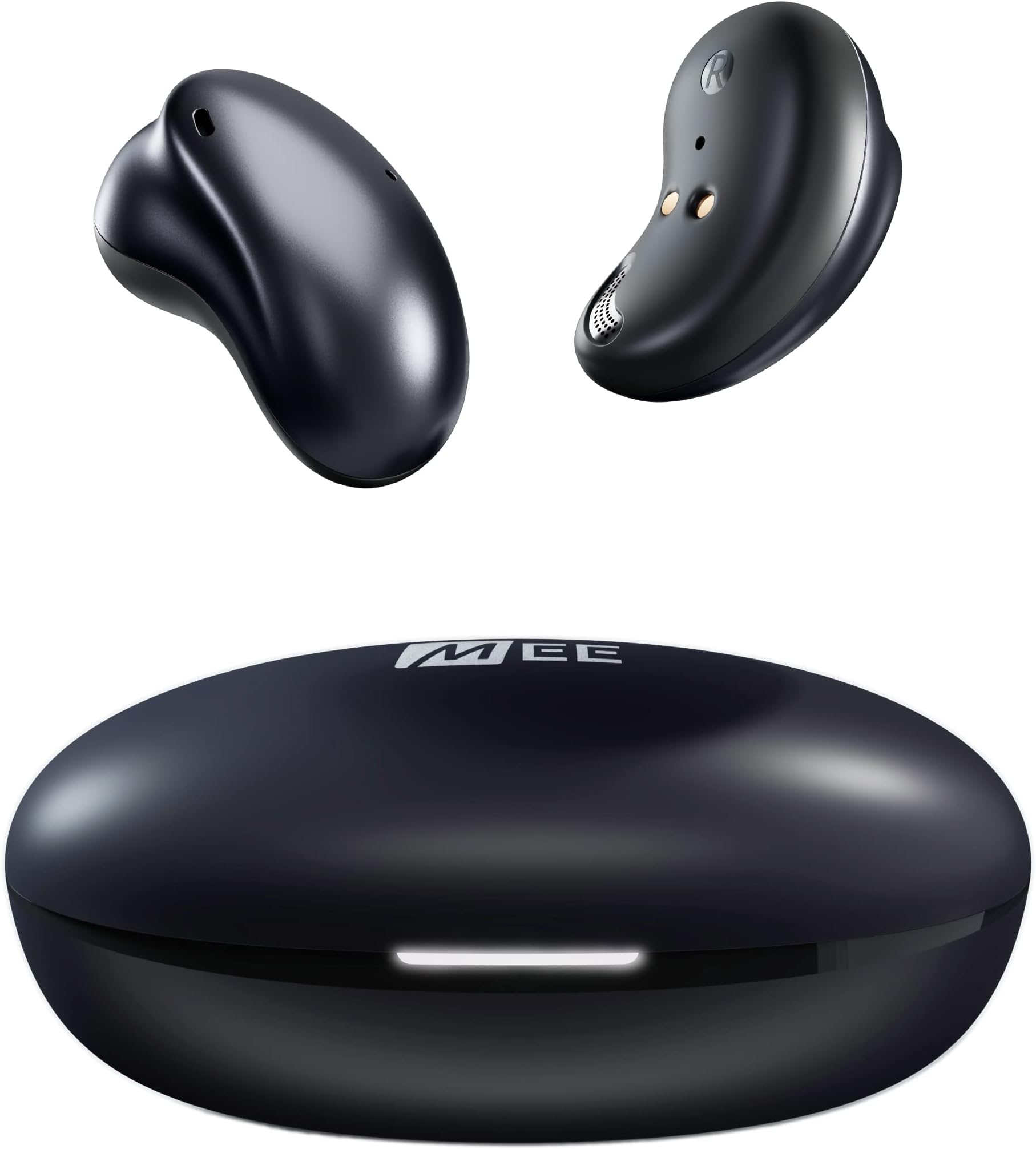 MEE audio Pebbles True Wireless Bluetooth Headphones - Lightweight 5.3 Low Profile Bluetooth Headphones with Microphone and Call Noise Reduction for Gym/Training/Sports and Gaming (Black)