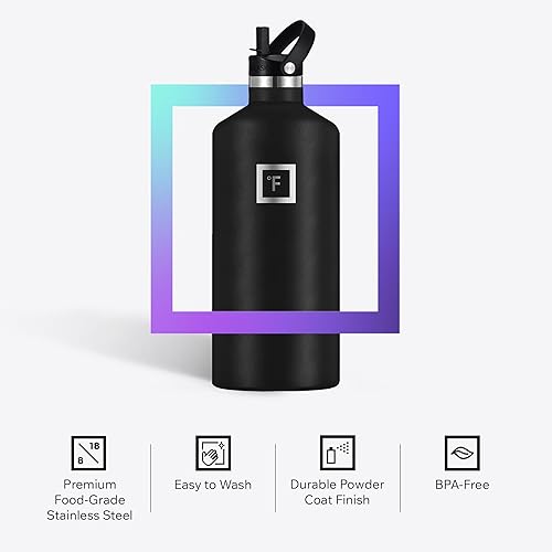 Miniatura 5 de IRON FLASK Botellas de agua de campamento o senderismo, 3 tapas (tapa estrecha con popote), sin fugas, aisladas al vacío, acero inoxidable de doble