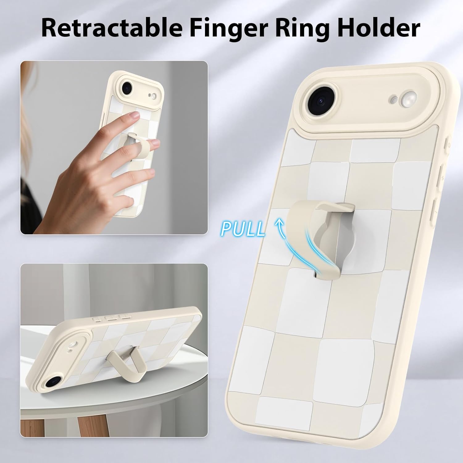 KANGHAR Compatible with iPhone Air Case 2025, Silicone Checkered Cute Pattern, Wristband Kickstand Camera Protection Soft Slim Cover for Girls Women -White - Image 6