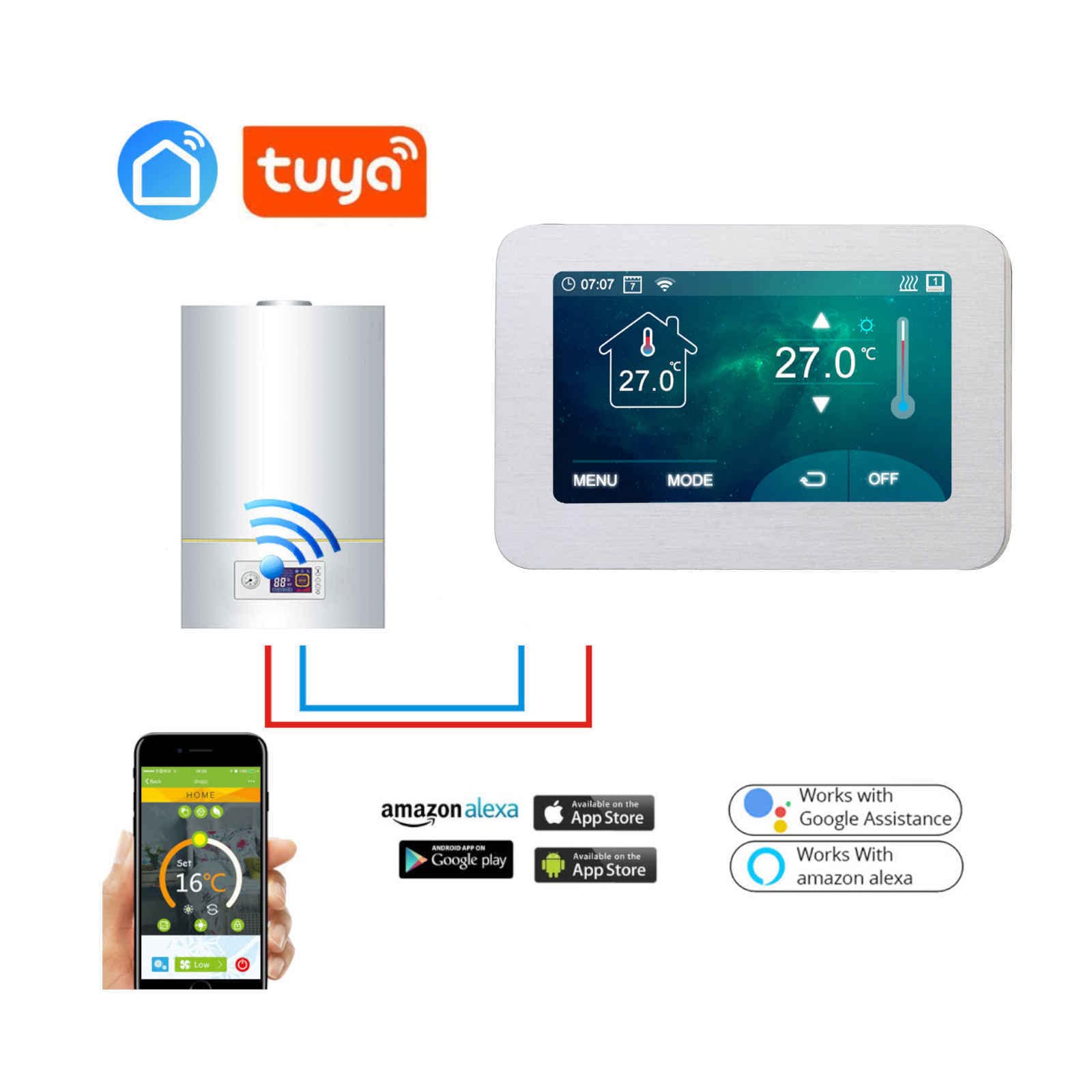 Smartes Thermostat Optima WLAN 7" Touch | per Smartphone steuerbar | Tuya Smart App | Raumregler