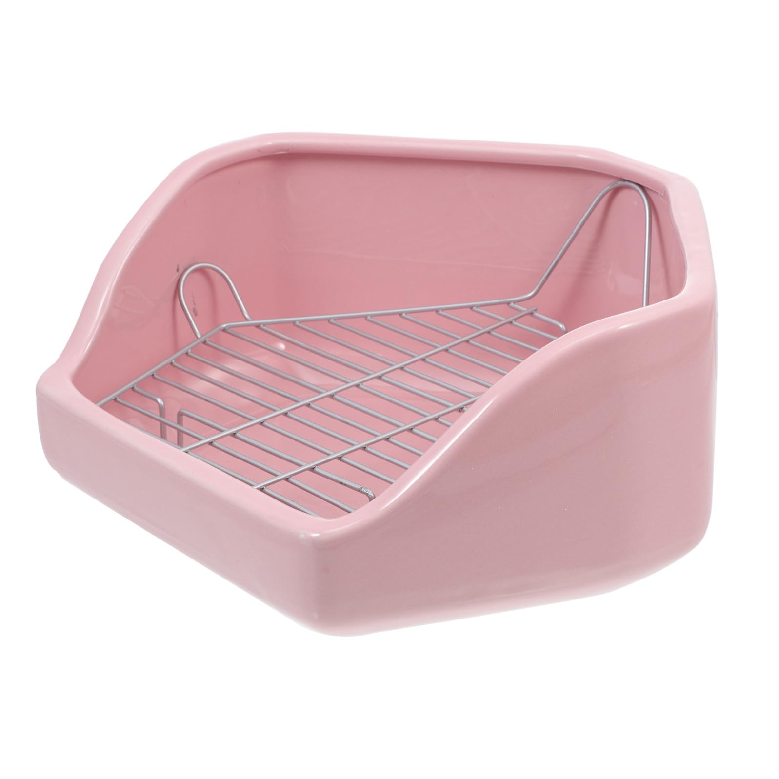 POPETPOP Toilette per Conigli in Porcellana Rosa Pentagonale Anti-ribaltamento Facile da Pulire Griglie Staccabili per Furetti e Piccoli Animali Domestici