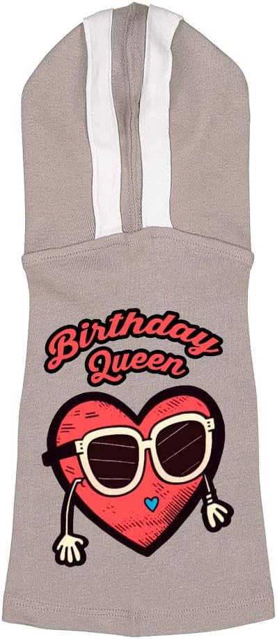 Birthday Queen Dog Shirt with Hoodie - Cute Heart Dog Hoodie - Funny Dog Clothing - Gray White, M