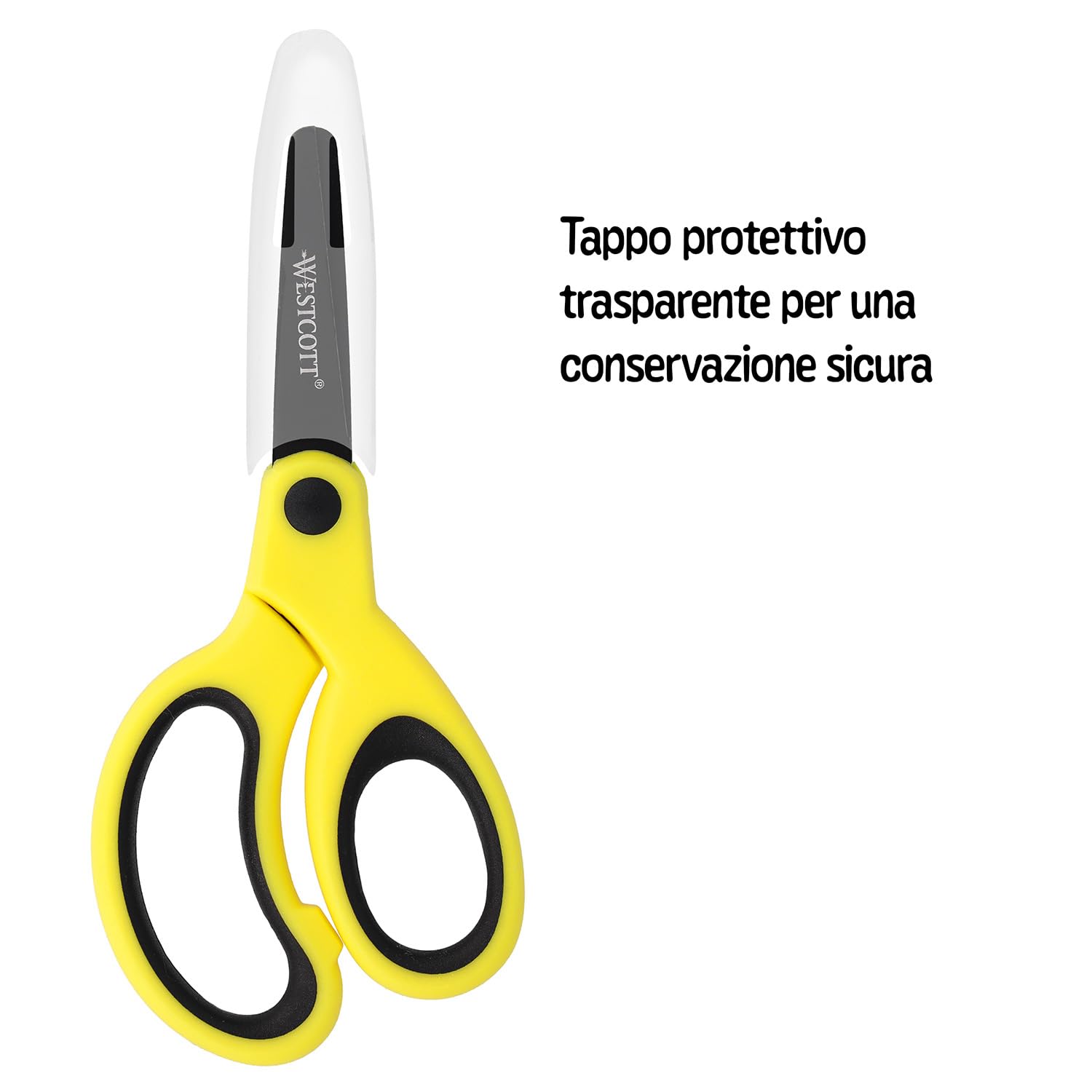 Westcott Forbici per bambini Softgrip giallo neon per destrimani | Forbici con impugnatura ergonomica per bambini in età prescolare | Forbici da bricolage 13 cm (5") | Punta arrotondata | E-21563 00