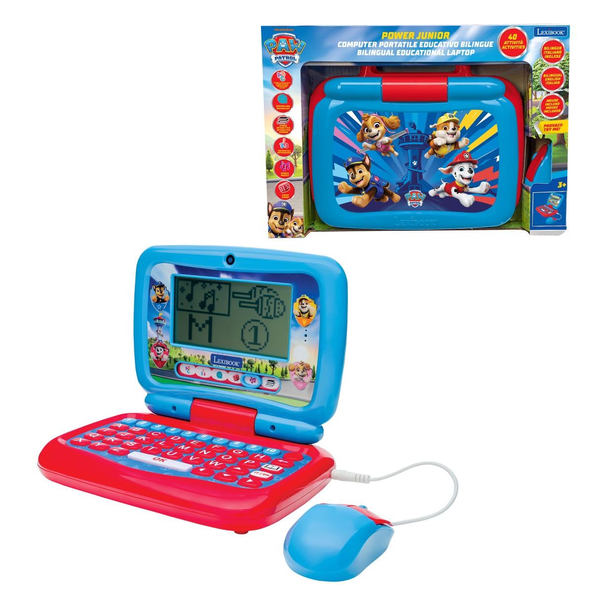 Lexibook, Laptop Educativo bilingüe parlante Paw Patrol, 40 Actividades, 6 categorías de Aprendizaje, Historias animadas, inglés e Italiano, Azul/Rojo, JC398PAi5LXB