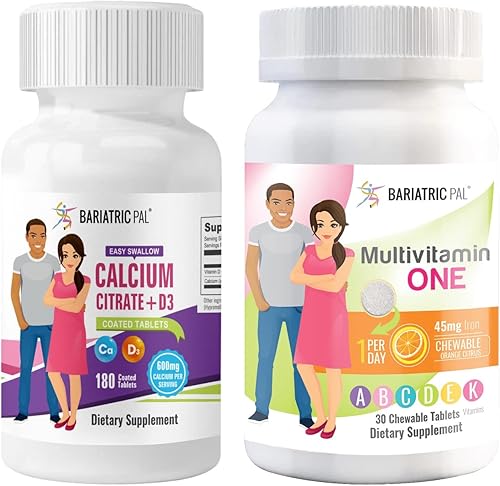 BariatricPal - Paquete de vitaminas bariátricas de 30 días (multivitamina ONE "1 por día!" con 45 mg de hierro masticable, cítricos naranja y