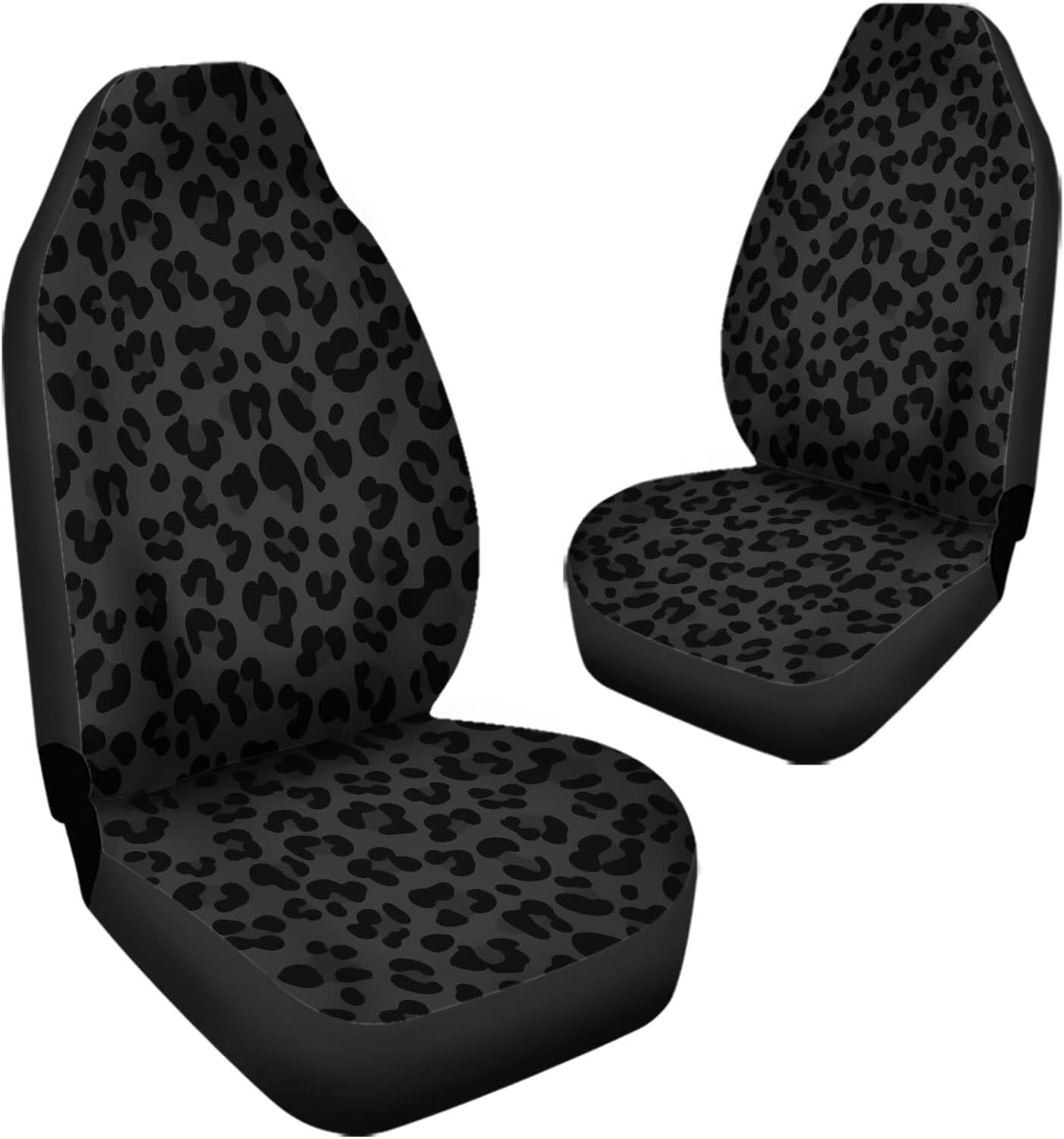 Black Cheetah Print 2 Pcs Car Seat Covers Set, Universal Front Car Seats Vehicle Elastic Protector Suitable Fits Most Car Auto SUV Sedan Truck