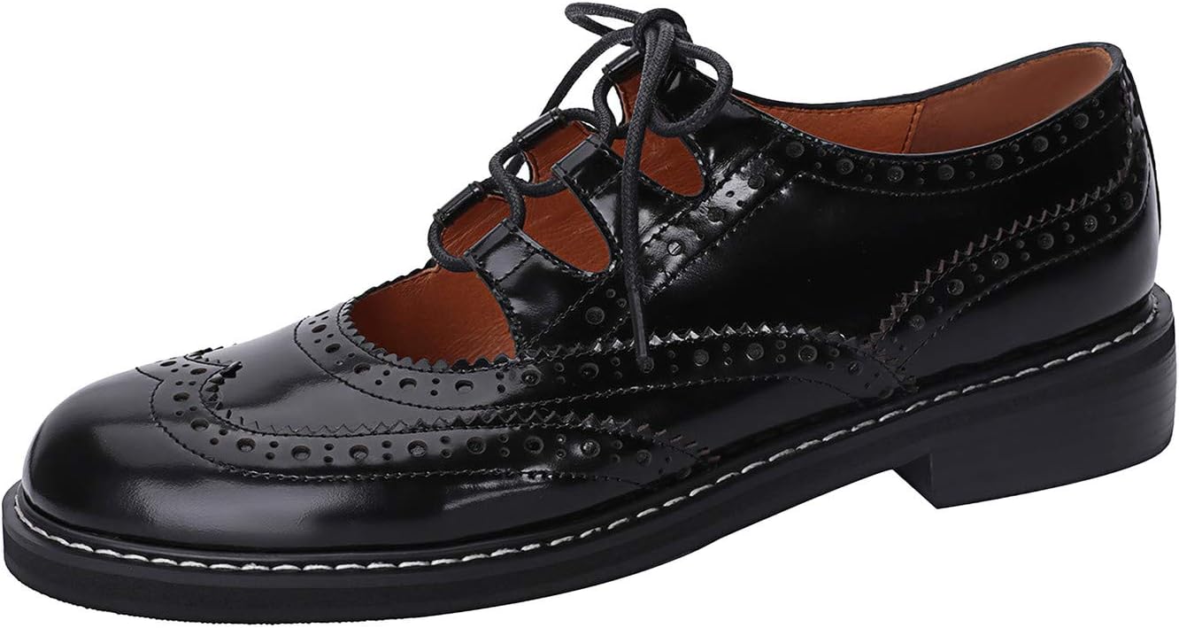 U-lite Women's Oxfords Wingtip Perforated Soft Leather Vintage Closed Toe Brogue Dressy Business Office Loafer Shoes