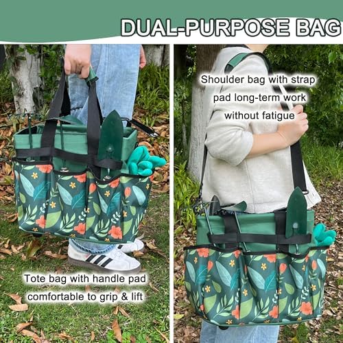 Standable Garden Tool Bag, Oxford Garden Tote Storage Bag, Portable Garden Tool Organizer Bag with Adjustable Shoulder Strap - Thumbnail 3