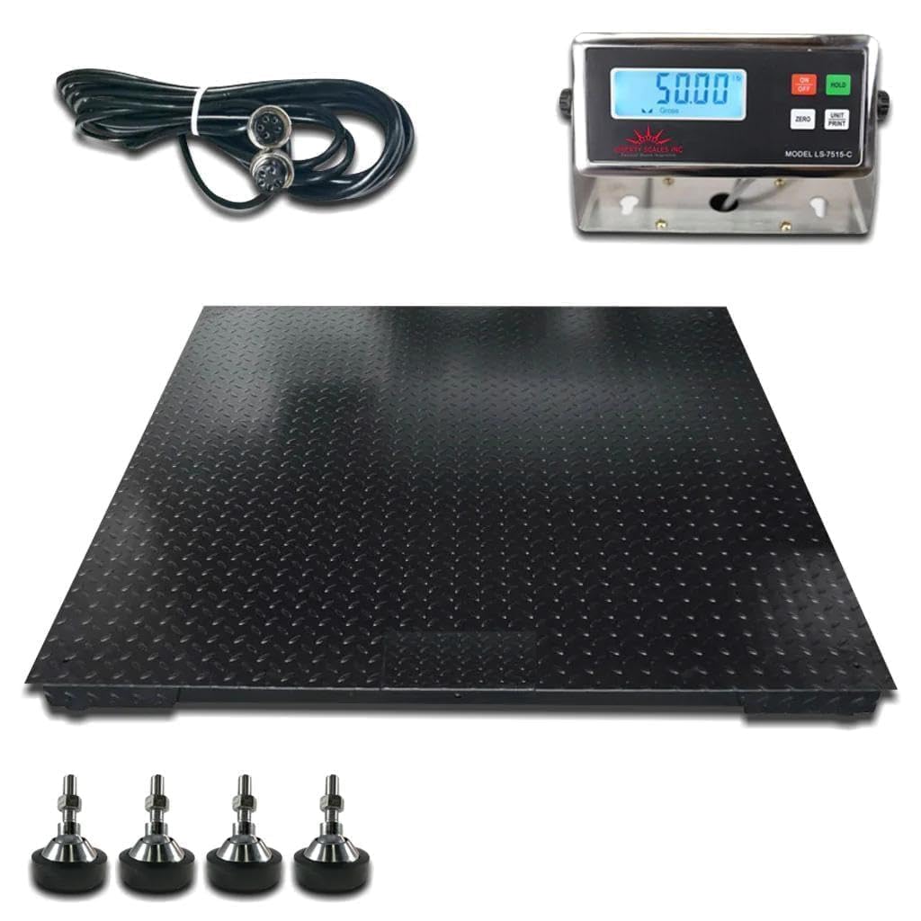 Liberty LS-700-5X5 Industrial Floor Scale – 60" x 60" Heavy Duty Platform, 10,000 lb Capacity x 2 lb Accuracy – Digital Warehouse Scale with LCD Indicator – Yellow