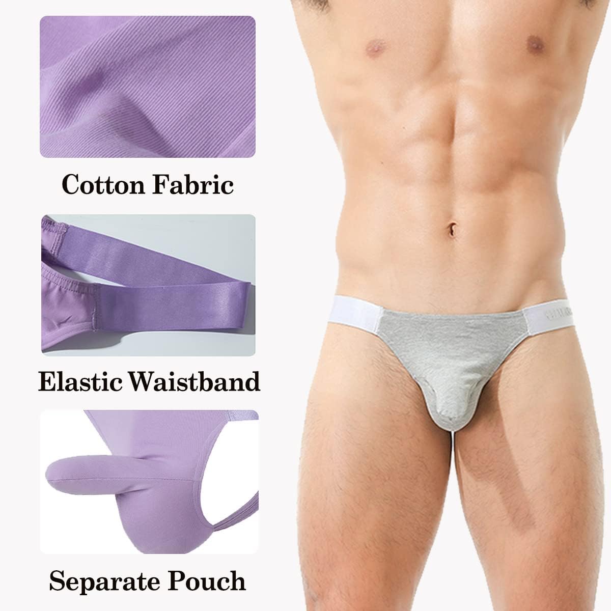 Vista 4 de 4UFIT Tangas de algodón para hombre, suaves, transpirables, con nariz de elefante, ropa interior de tiro bajo, con espalda en T