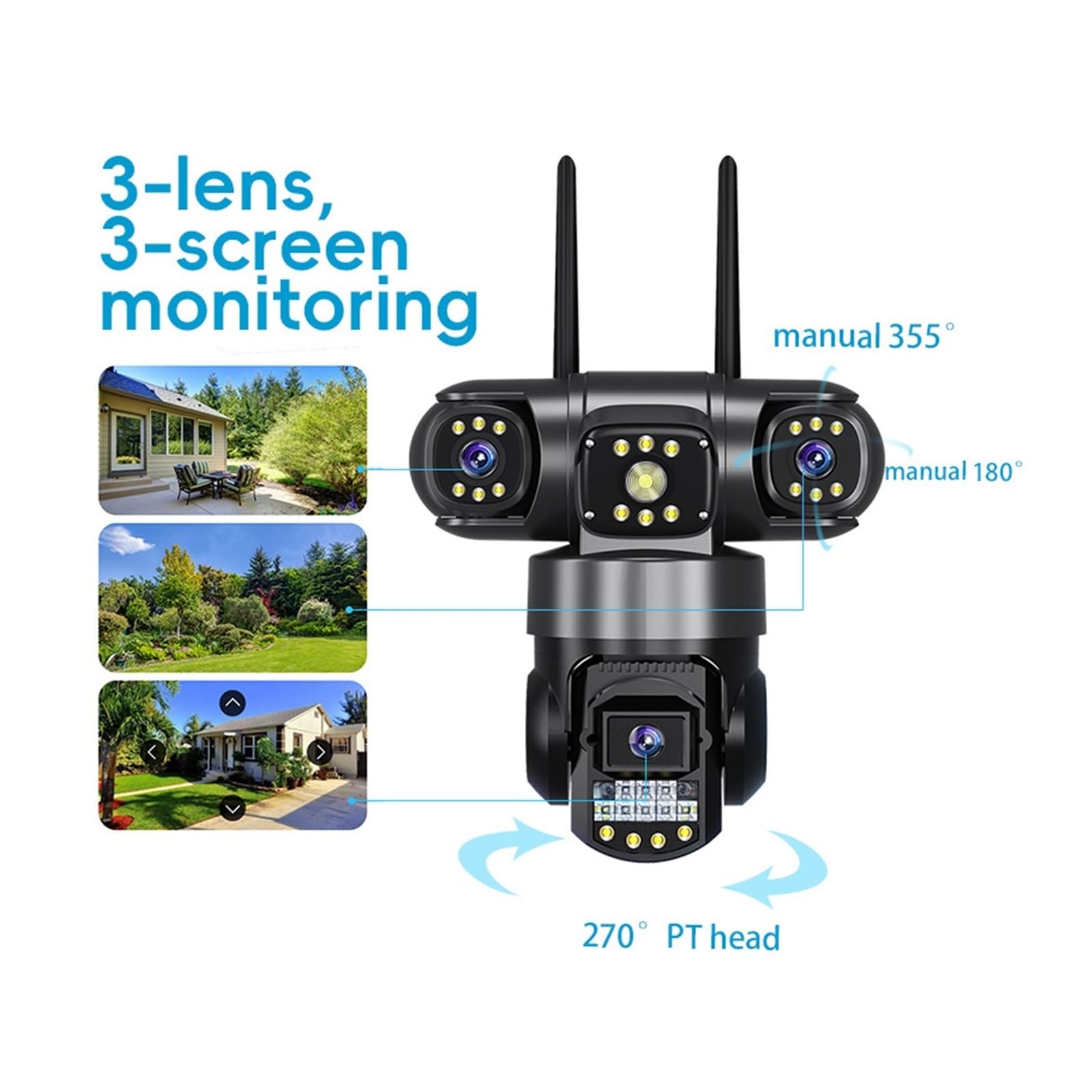 Kamery bezpieczeństwa, Kamera Zewnętrzna WIFI/4G 12 MP Z Potrójnym Obiektywem I Ekranem, Monitor Wideo Noktowizorem Wodoodporną Kamerą(4G Camera No Card)