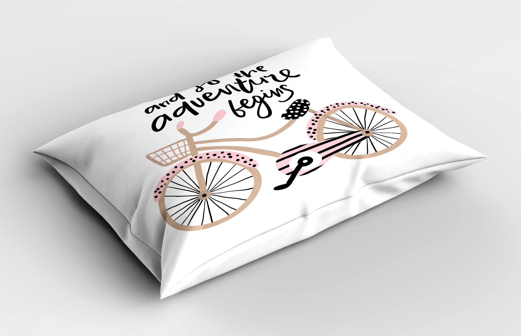 Ambesonne Adventure Cartoon Pillow Sham Set of 2, Bicycle with and so The Adventure Begins Hand Drawn Phrase, Quality Microfiber Bedding Item for All Seasons, 26