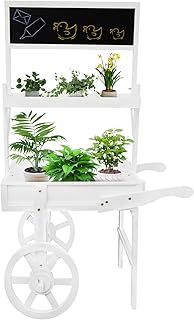 Flower Cart Display Stand with Chalkboard, 2-Tier Wooden Dessert Candy Cart Market Flower Display Rack Vintage Tea Stall Garden Planter Decor