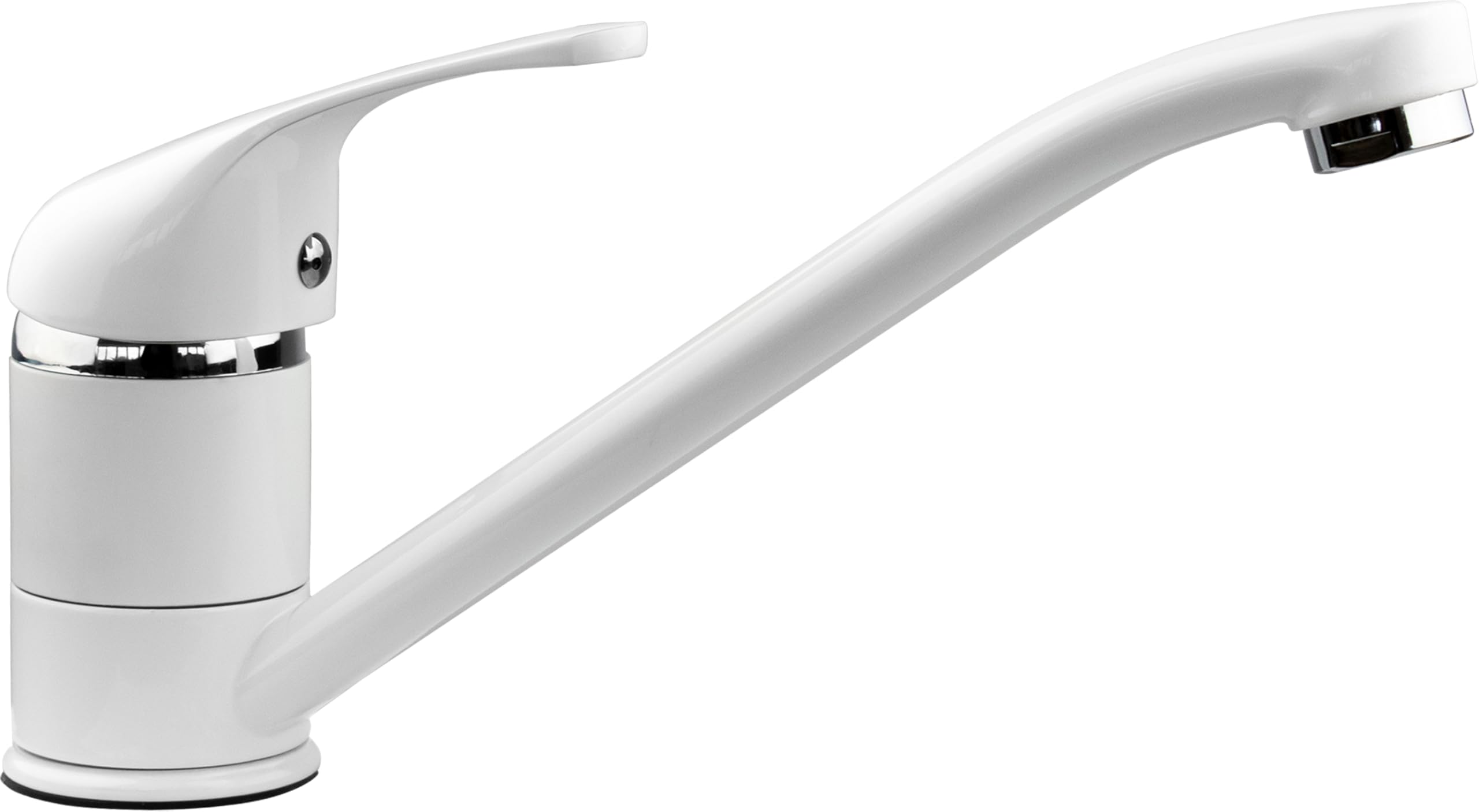 Xcel Home White Round Sink Kitchen Taps | Monobloc Single Top Lever Swivel Long Spout With Hoses And Standard Fittings | Brass Space-Saving Tap Mixers Ideal For Sinks