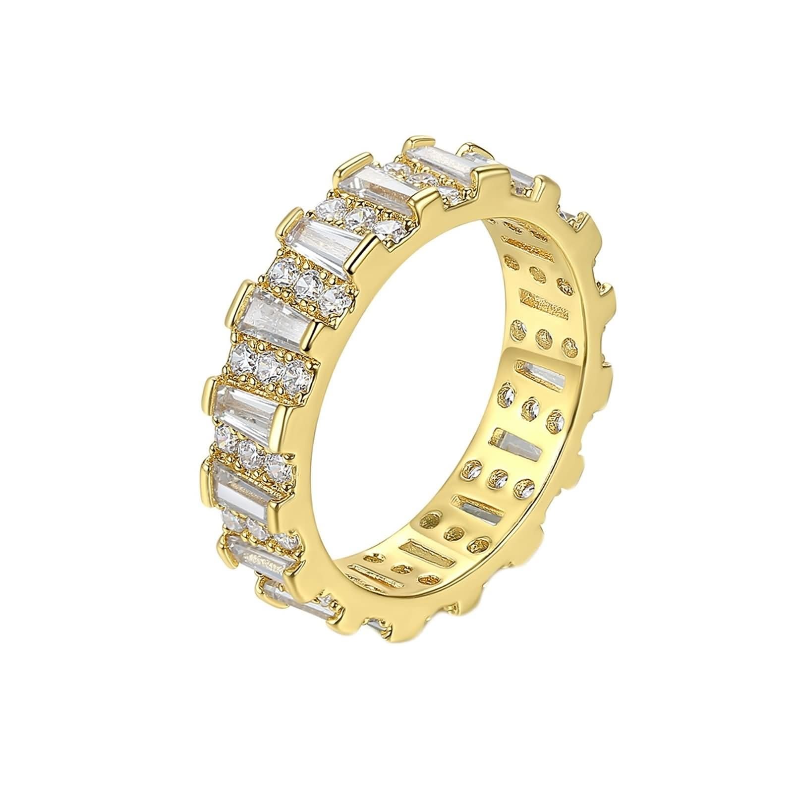 14 Karat Gelbgold Damenringe Moissanit Weiß, Rings Rechteck