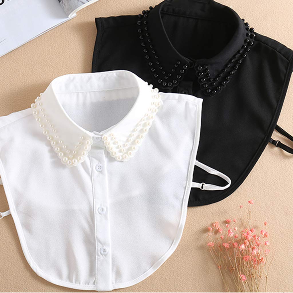 Colletto Finto Con Perline Nero Per Camicette – Accessorio Staccabile E Lavabile Per Look Eleganti E Stratificati