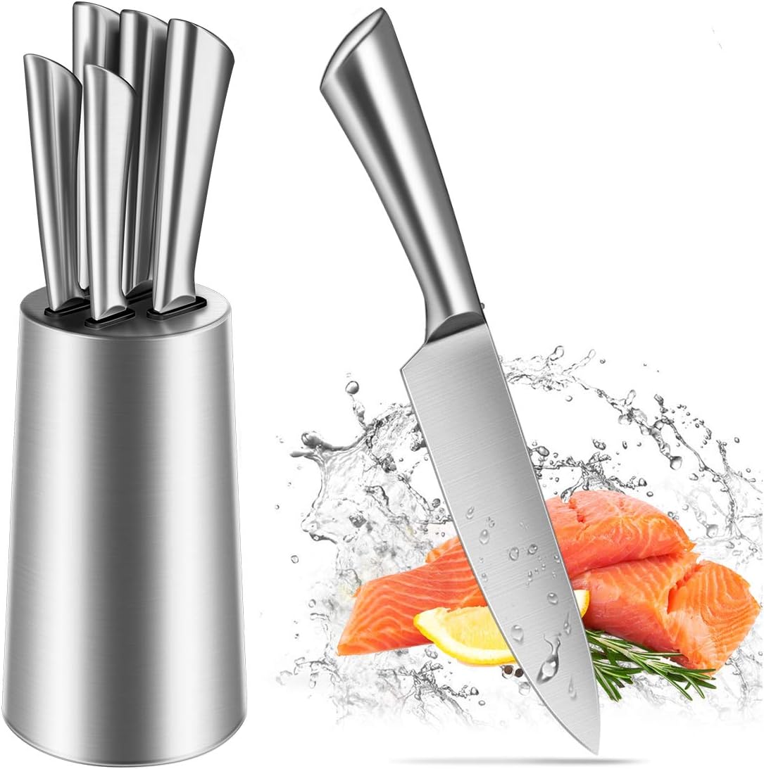 Knife Set, Professional 5 Pieces Kitchen Knife Set One Piece with Stainless Steel Stand, Cutlery Knife Block Set, Chef Knife Set Gift (Upgrade)