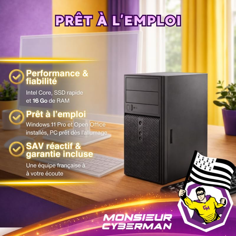 PC Tour Bureau Reconditionné Intel Core 8e Génération | 16 Go RAM | SSD 500 Go | Windows 11 Pro | Écran + Clavier & Souris | Pack Prêt à l’Emploi (Unité Centrale, I5-8e gen)