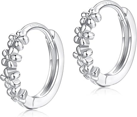 Small Hoop Earrings for Women |925 Sterling Silver Post 10mm Flower Cluster Huggie Hoop Earrings, Hypoallergenic Cartilage Piercing Hoops Jewelry