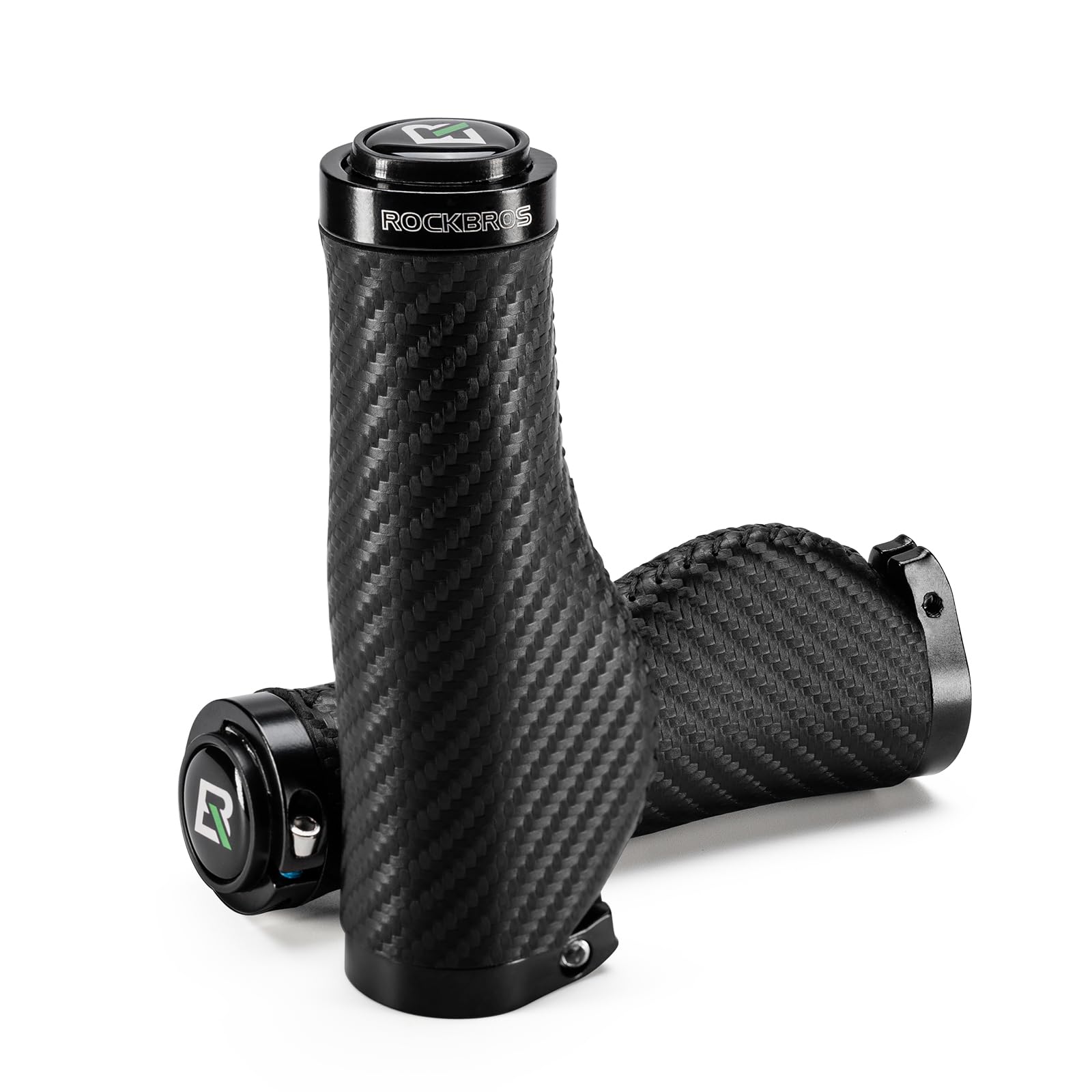 ROCKBROS Ergonomiczne chwyty rowerowe, chwyty kierownicy ze skóry PU, antypoślizgowe, chwyty rowerowe z aluminiowym zamkiem, chwyty kierownicy rowerowej 22,2 mm do MTB, gravel