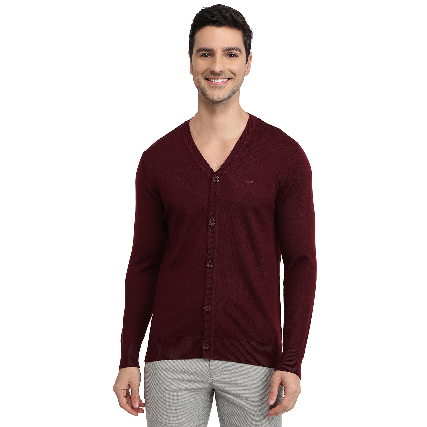 colorplus Men Regular Fit Solid Pattern Merino Wool Acrylic Blend Full Sleeve V Neck Casual Sweater Brown-picture-34