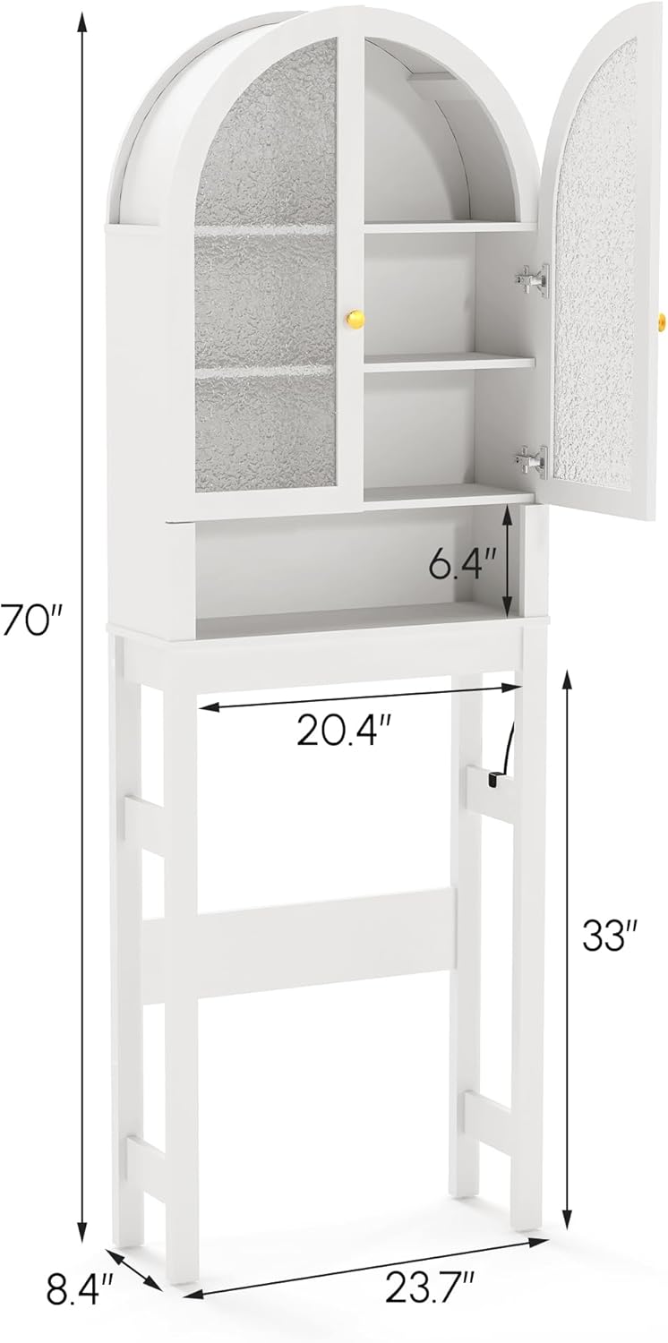 HMstone Over The Toilet Storage Cabinet, Arched Bathroom Organizer and Storage with Acrylic Doors and Adjustable Shelf, Space-Saving Freestanding Bathroom Modern Storage Cabinet Over Toilet