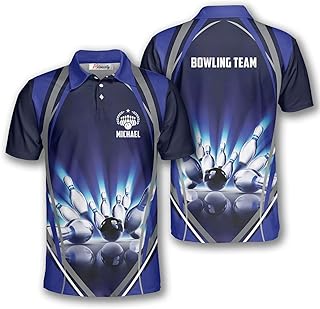 PRIMESTY Personalized Bowling Shirts for Men Custom Name and Team Name Bowling Polo Shirts Bowling Jerseys Size S-5XL