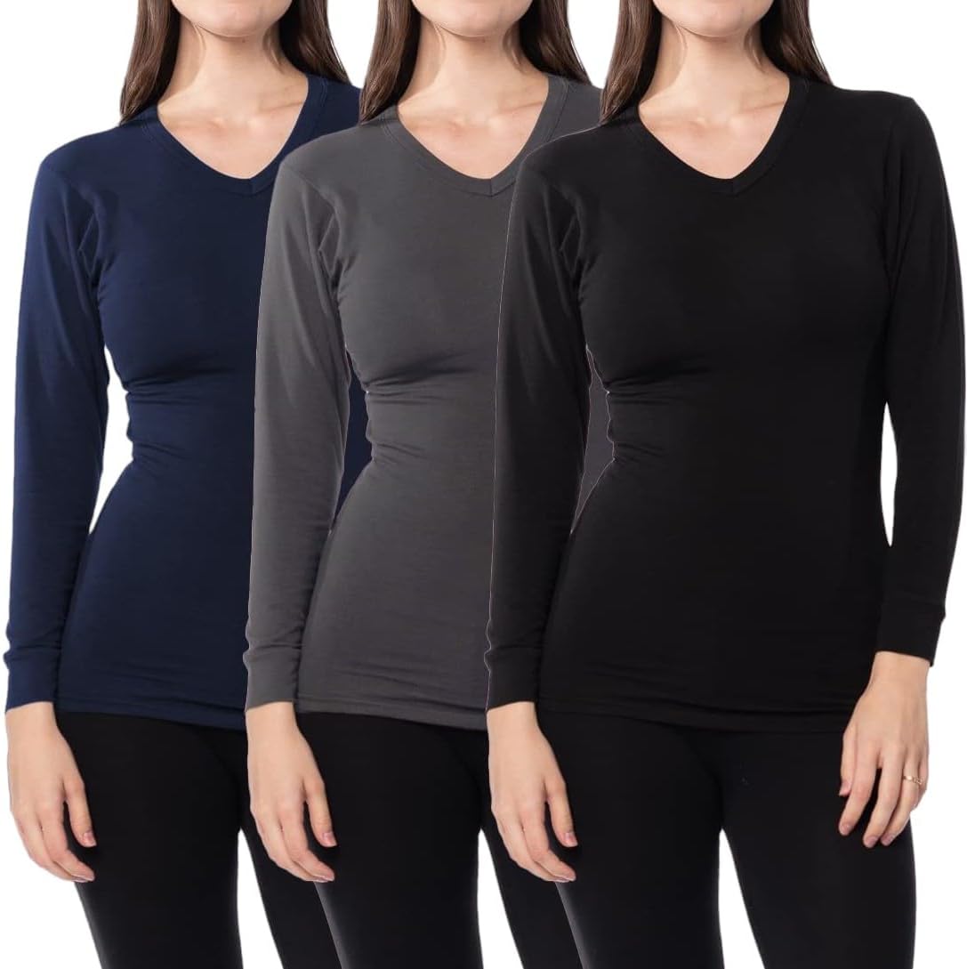 Womens Ultra Soft Long Sleeve Top | UV Sun Protection | Base Layer | All Season Performance V Neck Shirt | Multi Packs