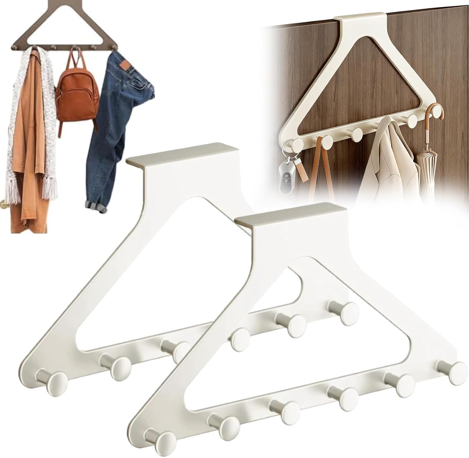 Kleiderbügel-Organizer über der Tür, robustes Metallregal ohne Bohren mit 6 Haken, werkzeuglose Aufbewahrung für Mäntel, Taschen und Handtücher, für Schlafzimmer, Badezimmer (1 Weiß)