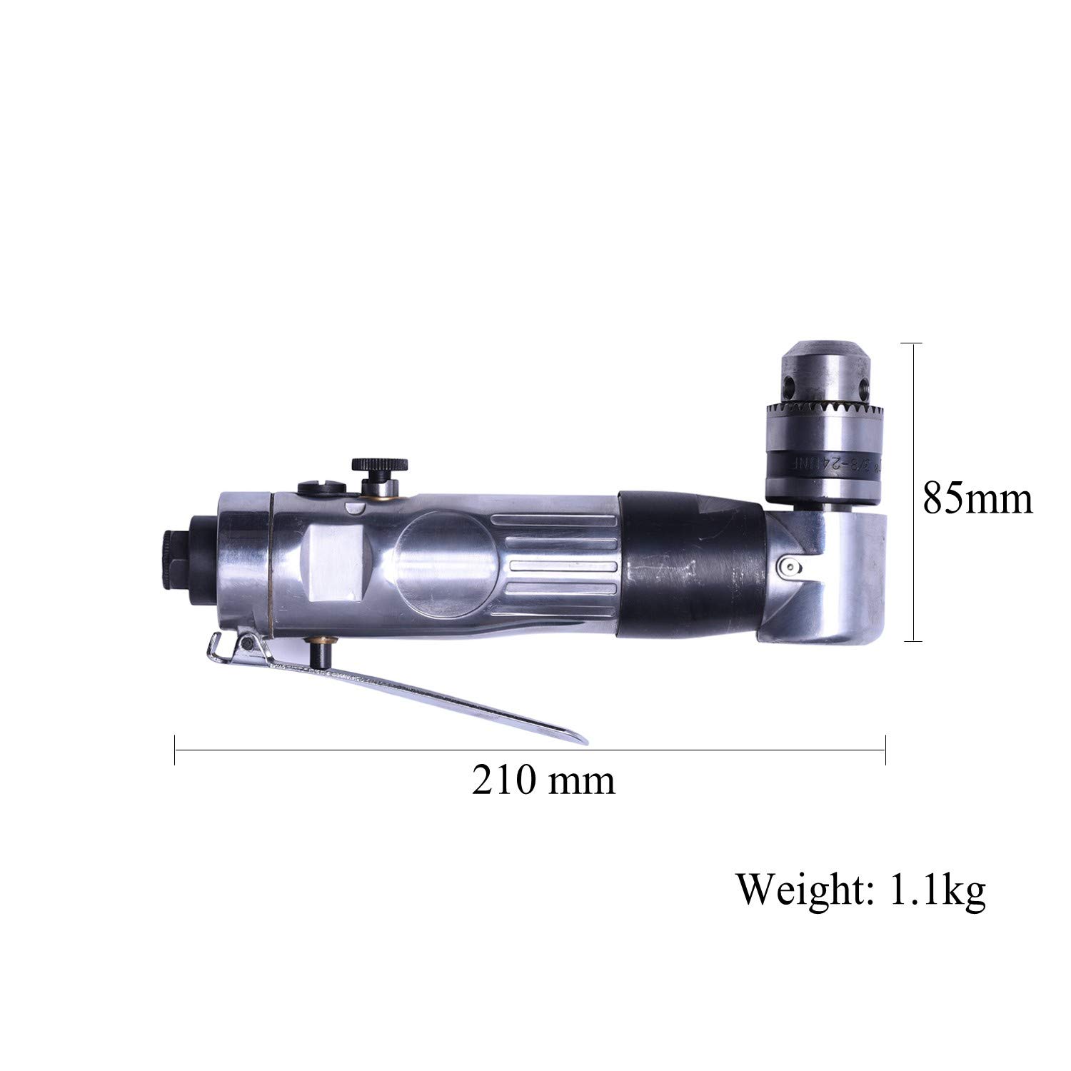 Umkehrbar Winkelbohrmaschine Druckluft 1.5-10 mm （3/8"), Leerlaufdrehzahl: 2000rpm, Winkelbohrer mini Silber