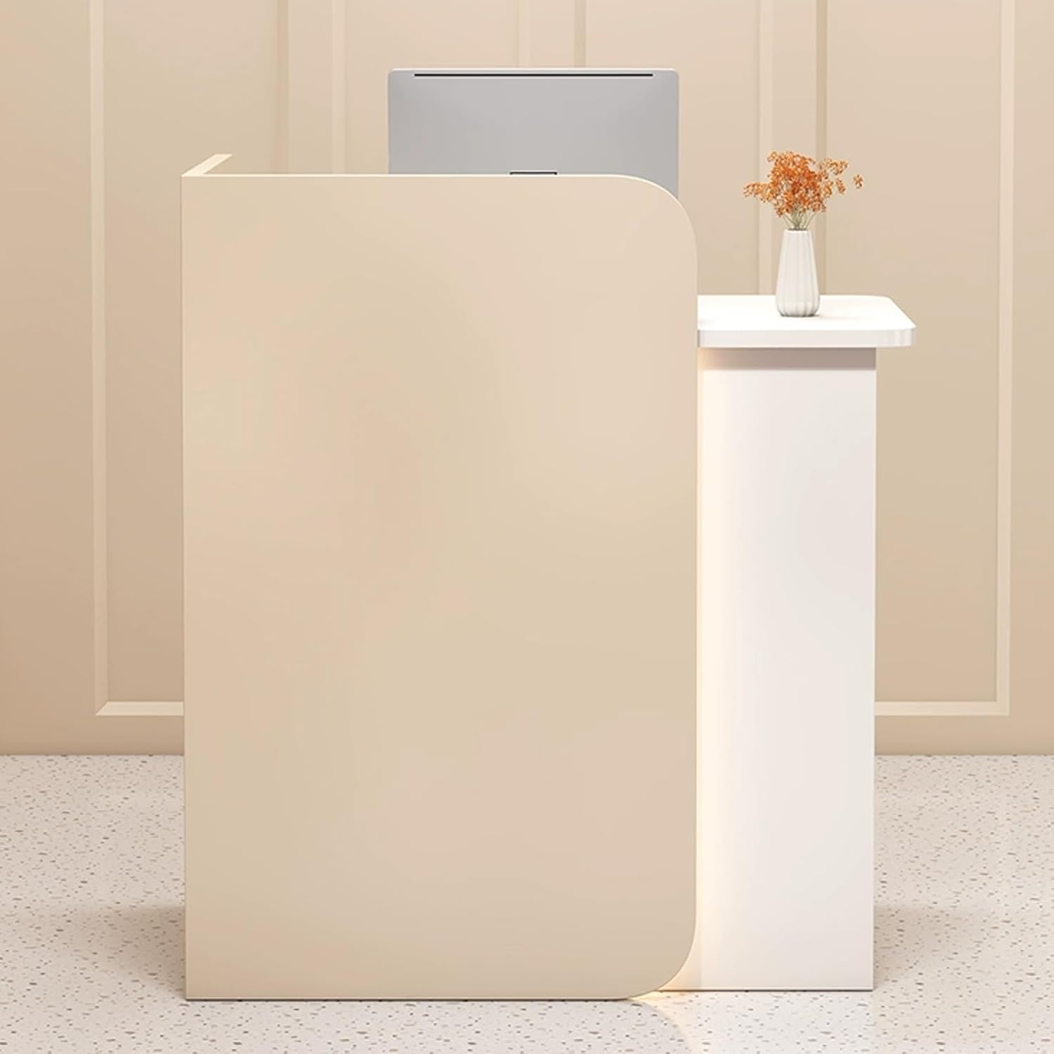 Reception Desk, Office Desk Reception Counter Table, Front Counter Desk, Modern Retail Counter with Lockable Drawer, for Lobby, Retail, Shop, Beauty Salon(Almond-B,80cm/31.5in)