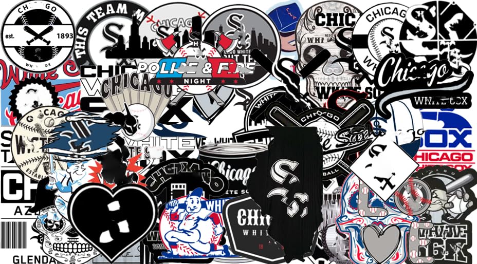 Image of 50 PCS American Sport Team Stickers Pack for Water Bottle, Laptop, Bicycle, Computer, Motorcycle, Travel Case, Car Decal Decoration Sticker (50 Pcs Stickers Chicago)