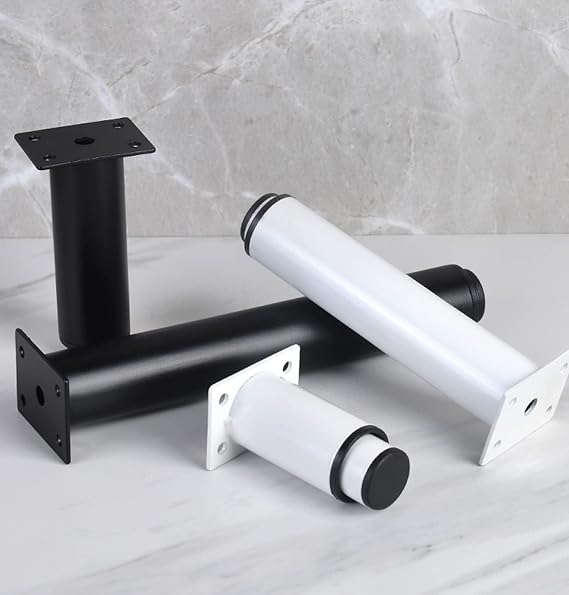 4×Cold Rolled Steel Adjustable Furniture Legs Metal Round Table Legs Worktop Breakfast Bar Support Column Cabinet Legs DIY with Screws (12cm/4.8in,White)