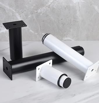 4×Cold Rolled Steel Adjustable Furniture Legs Metal Round Table Legs Worktop Breakfast Bar Support Column Cabinet Legs DIY with Screws (12cm/4.8in,White)