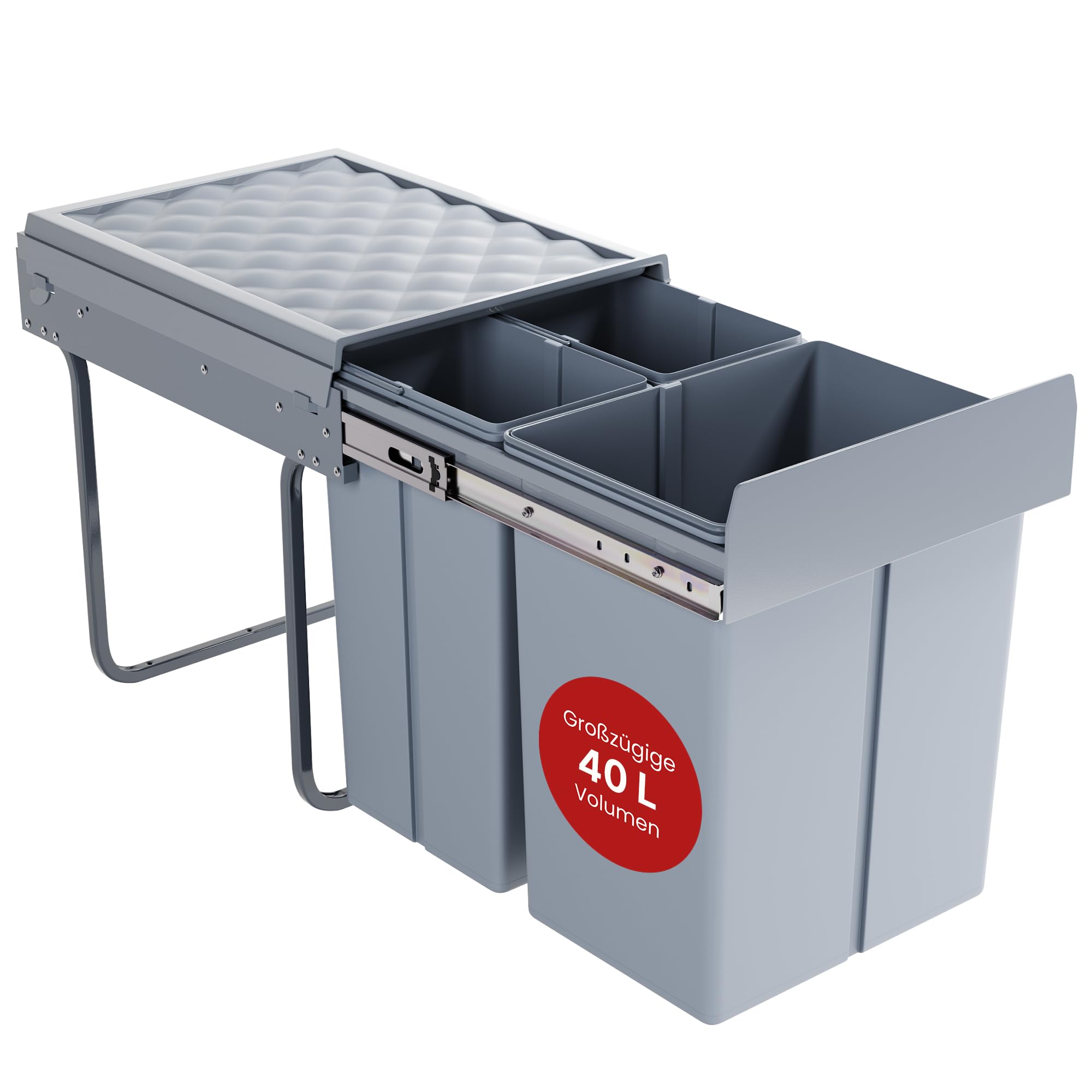 [en.casa] Einbaumülleimer Froland Mülleimer 3 Fächer Mülltrennsystem ausziehbar Abfalleimer Küche 2x10L+1x20L herausnehmbare Behälter 48 x 34 x 42 cm Küchenmülleimer Grau