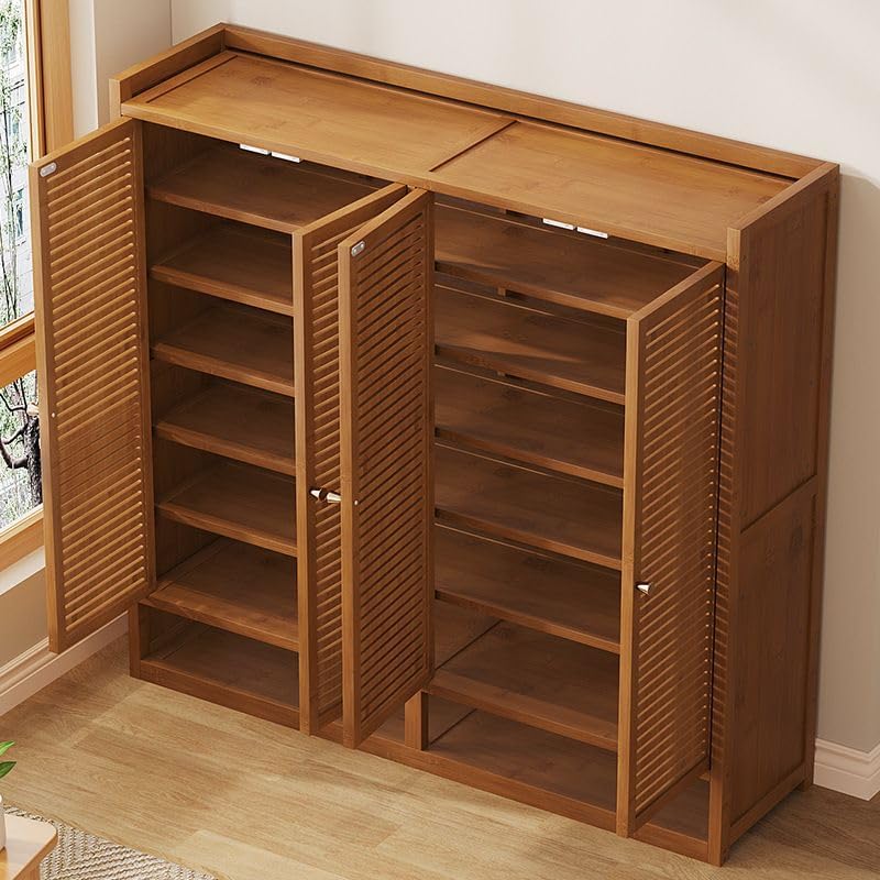 CraftThink Modern Shoe Storage Cabinet, Farmhouse Bamboo Shoe Rack Organizer Wood Freestanding Storage for Shoes with Door for Closet Entryway Garage Bedroom, Walnut-23 L x 12.5" W x 43" H