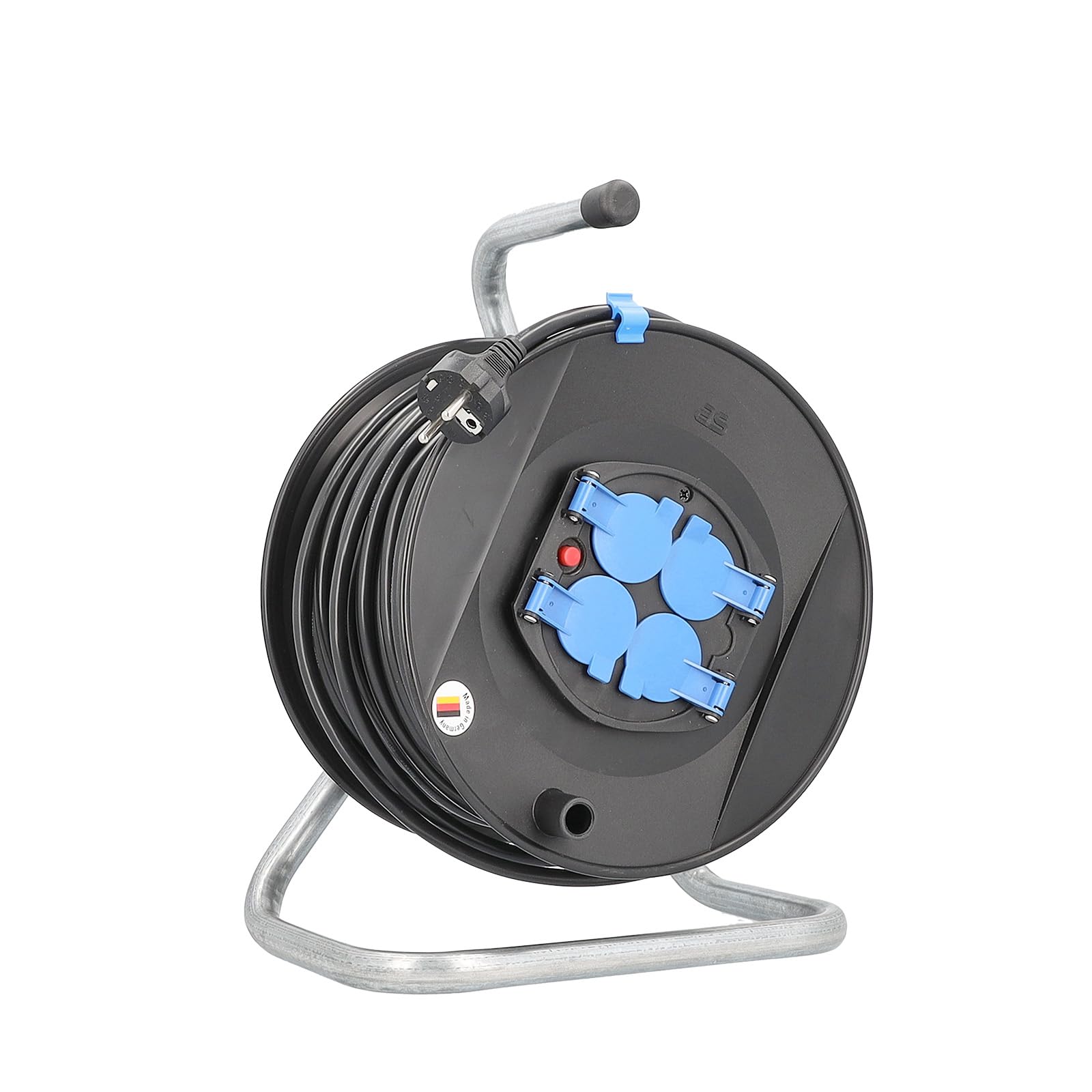as - Schwabe Kabeltrommel 50m, IP20 Innenbereich, 4-fach, Thermoschutzschalter, Made in Germany