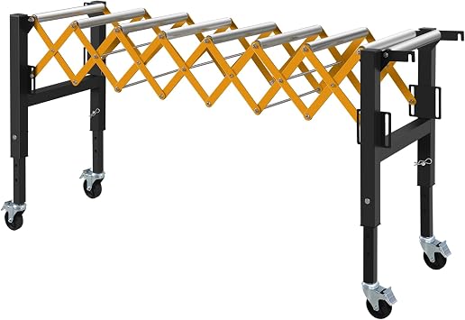 Portamate Adjustable Conveyor Roller Stand with 4 Smooth-Rolling Caster Wheels, Infeed/Outfeed Support Expandable Gravity Conveyor 300 lbs Capacity, Height 23.6-37.5 Expandable