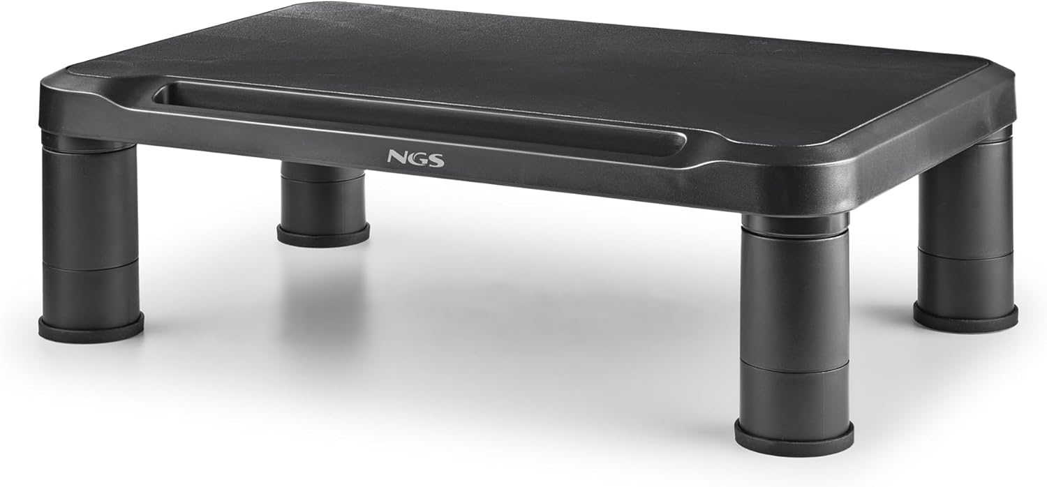 NGS Screen Stand – Ergonomic Monitor Stand with 3 Adjustable Heights, Non-Slip Feet, Storage Space, ABS Plastic Resistant up to 20 kg, 38 x 24 x 11.5 cm