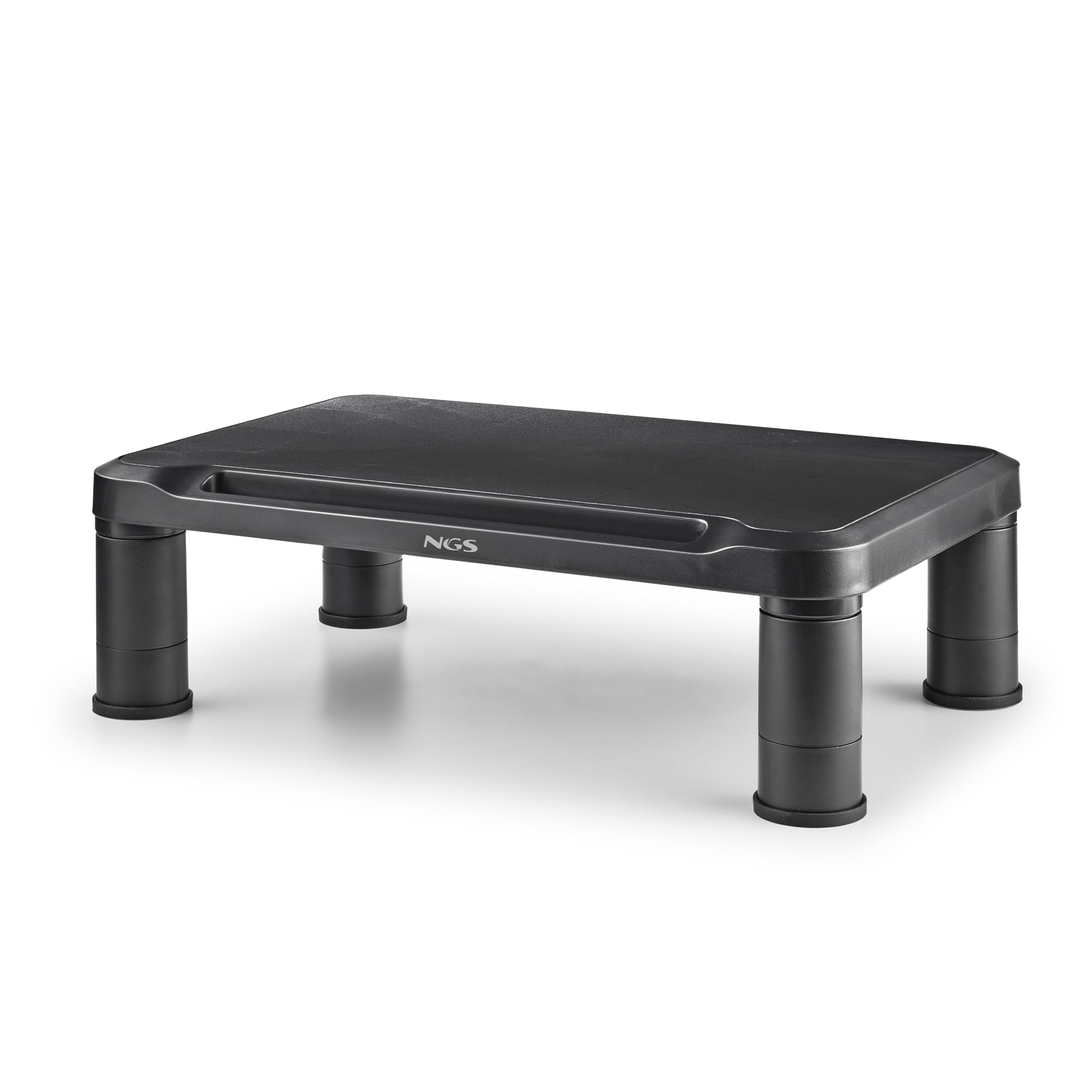 NGS Screen Stand – Soporte Elevador Ergonómico para Monitor, 3 Alturas Ajustables, Pies Antideslizantes, Almacenamiento Inferior, Resistente 20 kg, ABS