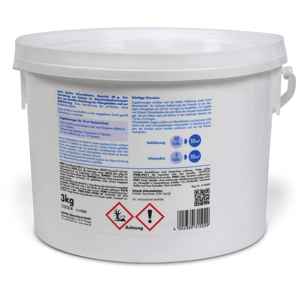 Cristal Schockchlortabletten 3 kg - 20 g Chlortabletten zur Pool Stoßchlorung - Effektive Desinfektion - rückstandsfrei löslich - Schwimmbad Whirlpool