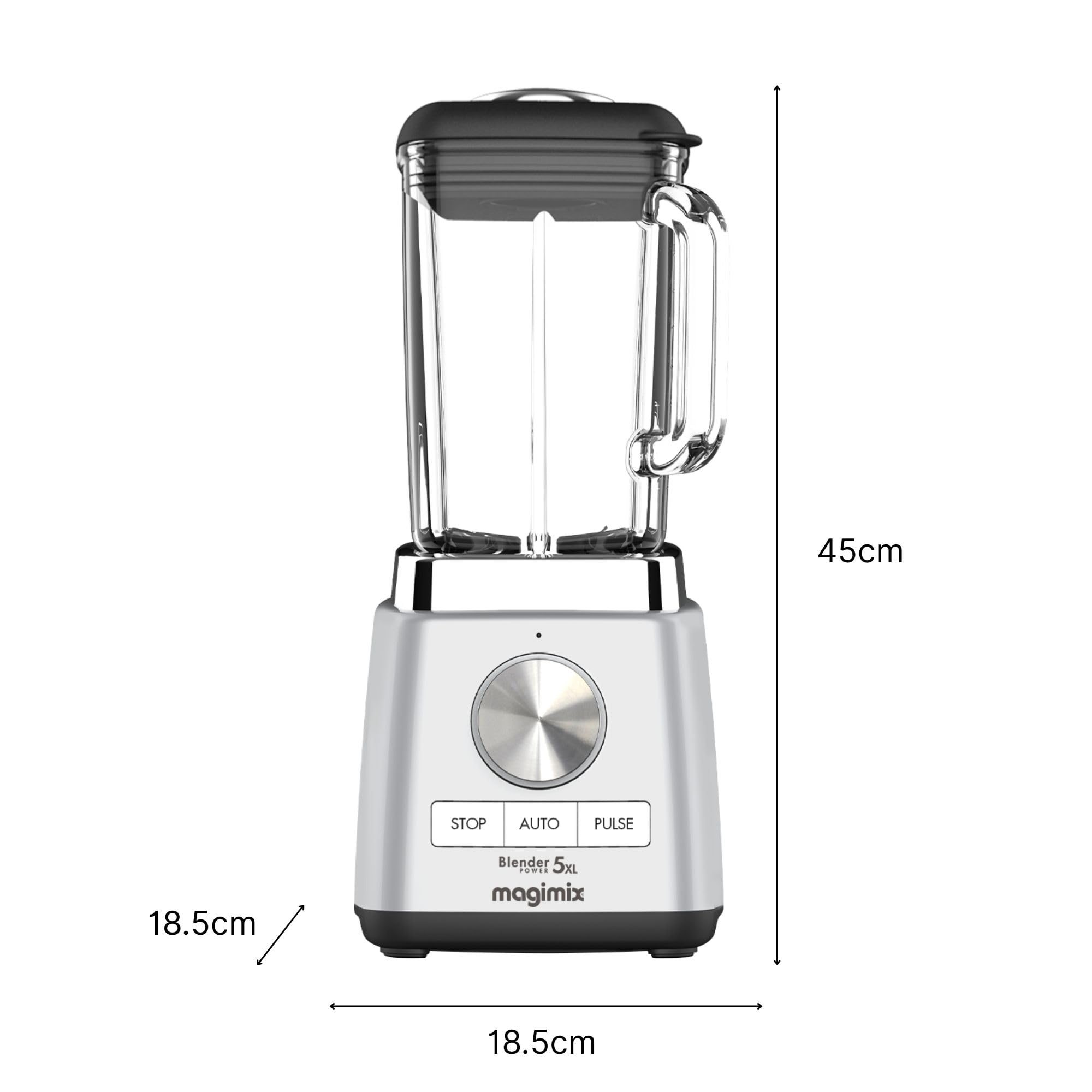 magimix Frullatore 2,8 L - Power Blender 5 XL - 1500 W, Caraffa in Vetro termoresistente, 4 Programmi Automatici, Smoothies, Zupper, Ghiaccio e Dessert, BPA Free - Acciaio opaco