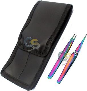 Set of 2 Stainless Steel Multi Titanium Rainbow Color 3d Eyelash Extension Tweezers Straight + X Type Self Retracting Fine Point by G.S Online Store