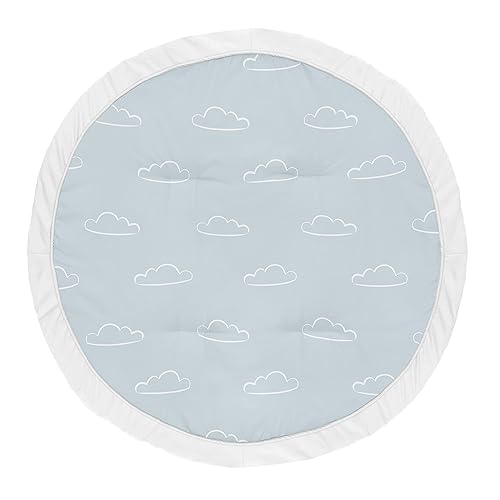 Sweet Jojo Designs Blue Clouds - Tapete de juego para bebé, diseño de cielo de nube blanca y pizarra para aviador vintage, colección de aviación