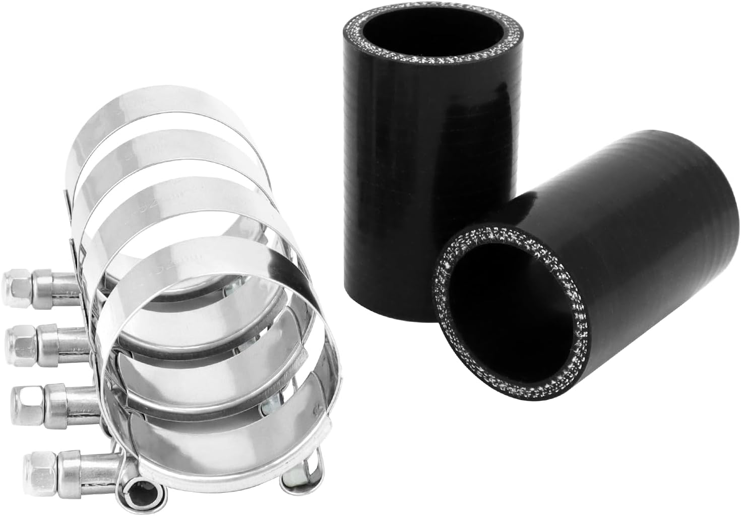 QWORK Straight Coupler Hose with Stainless Steel T-clamps, 2 Pcs 1-1/2 inch ID 4-Ply Reinforced Silicone Hose for Marine and Industrial