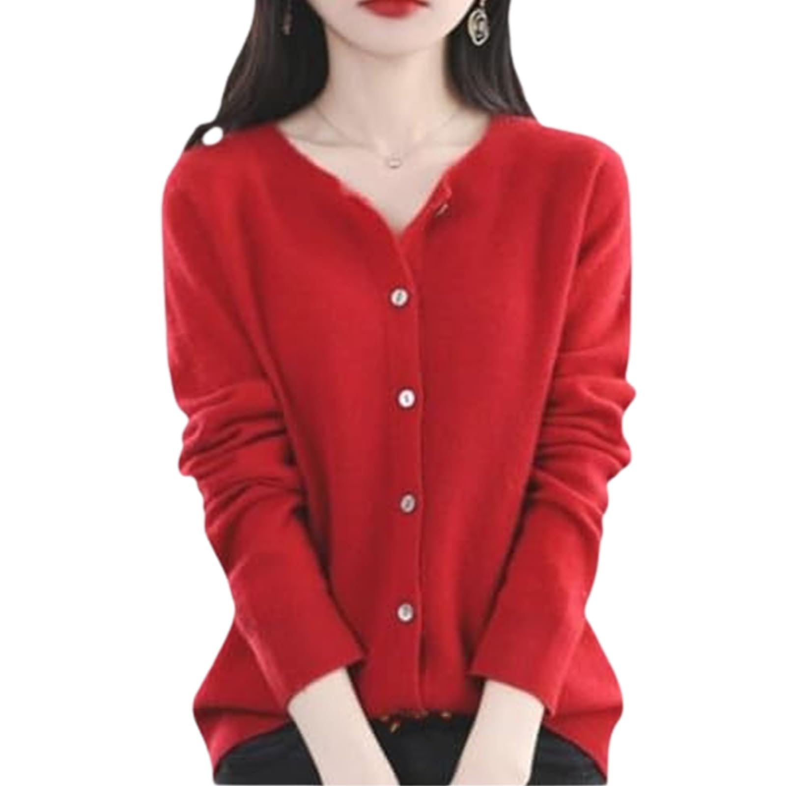 Womens Cardigan Sweaters Button Up Long Sleeve Crewneck Knit Tops for Fall and Winter Casual Outfits